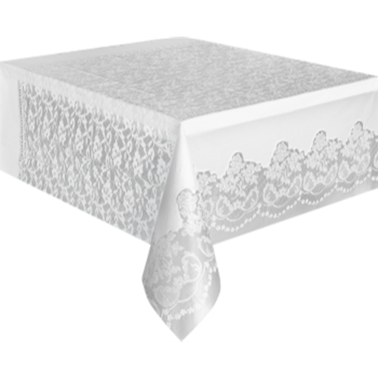 PartyMart. WHITE LACE PLASTIC TABLE COVER