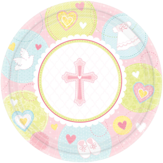 Picture of TABLEWARE - SWEET CHRISTENING PINK 10.5" PLATE
