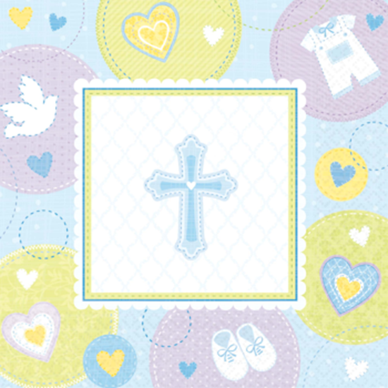 Picture of TABLEWARE - SWEET CHRISTENING BLUE BEVERAGE NAPKIN