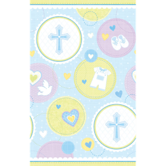 Picture of TABLEWARE - SWEET CHRISTENING BLUE PLASTIC TABLECOVER