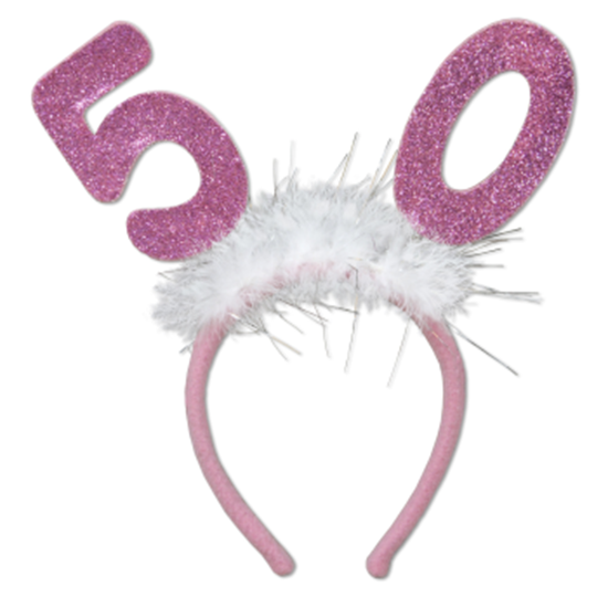 Image sur 50th - PINK GLITTER WITH MARABOU HEADBAND