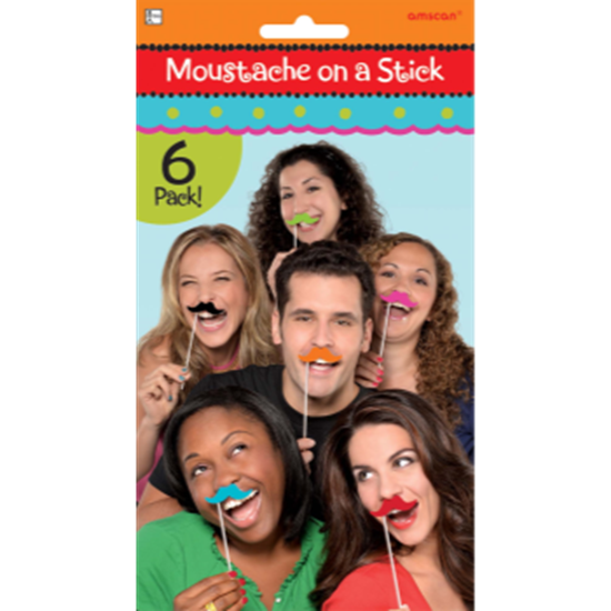 Picture of ASST MOUSTACHE ON A STICK - 6/PK