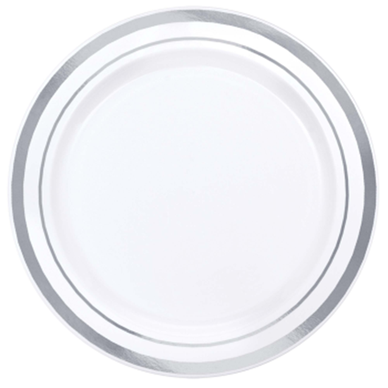 Image sur 6" PREMIUM PLS WHITE PLATES W/ SILVER TRIM