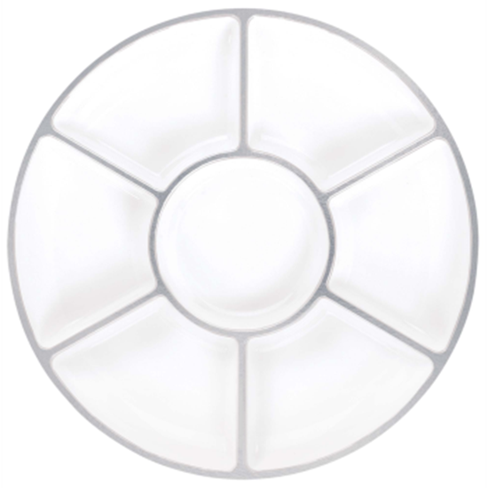 Image sur 16" LAZY SUSAN TRAY - WHITE WITH SILVER TRIM