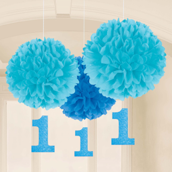 Image sur DECOR - 1st BIRTHDAY FLUFFY DECO WITH DANGLER - BLUE