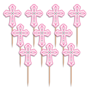 Picture of DECOR - CROSS PARTY PICKS - PINK