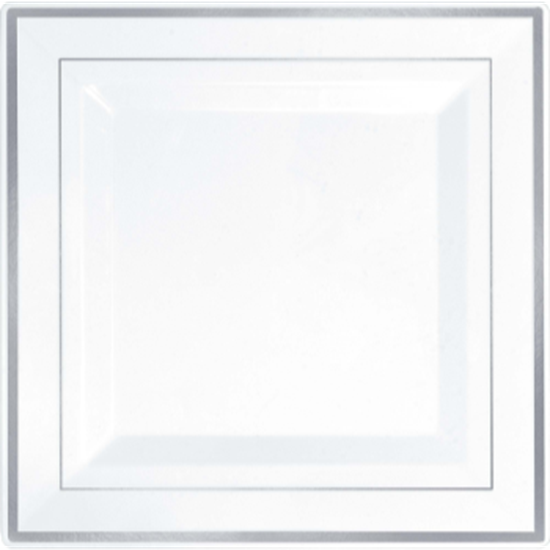 Picture of 10" SQUARE PLATES - WHITE WITH SILVER TRIM