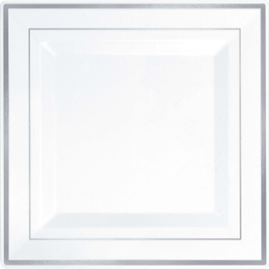 Image sur 10" SQUARE PLATES - WHITE WITH SILVER TRIM