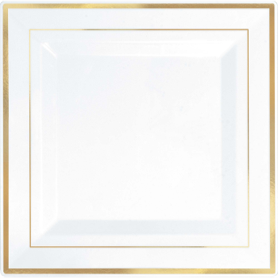 Image sur 10" SQUARE PLATES - WHITE WITH GOLD TRIM