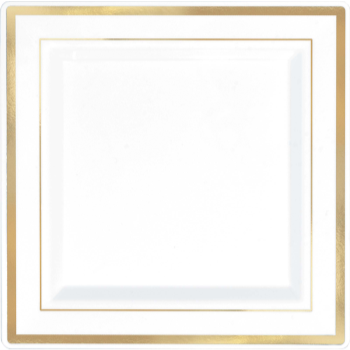 Image de 7" SQUARE PLATES - WHITE W/ GOLD TRIM 8/PK