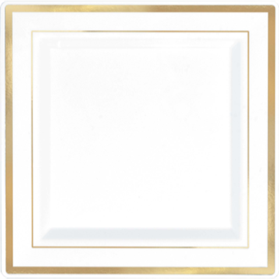 Picture of 7" SQUARE PLATES - WHITE W/ GOLD TRIM 8/PK