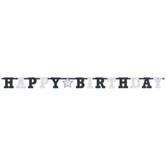Picture of DECOR - HAPPY BIRTHDAY PRISMATIC BANNER - BLACK AND WHITE
