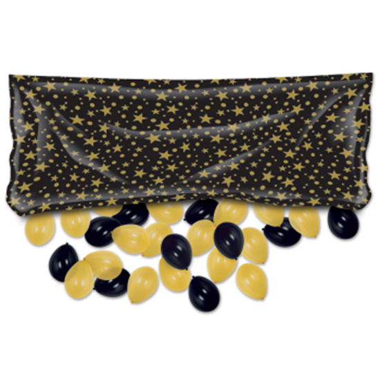 Picture of BALLOONS - PRINTED GOLD STARS BLACK DROP BAG