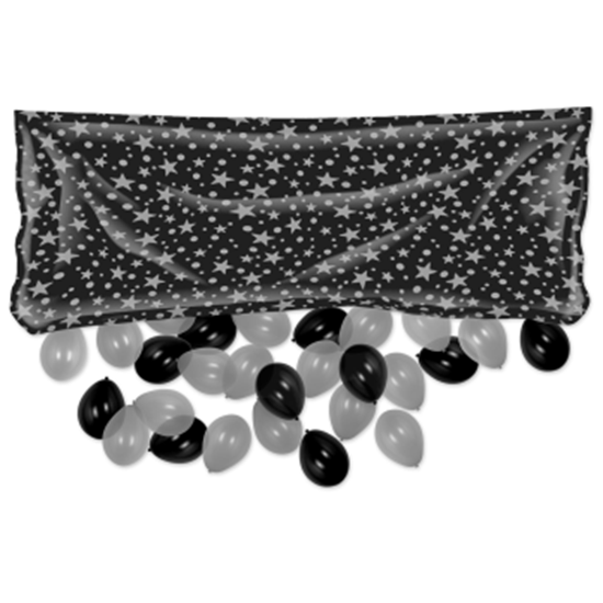 Picture of BALLOONS - PRINTED SILVER STARS BLACK DROP BAG