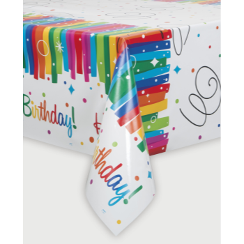 Picture of TABLEWARE - RAINBOW RIBBONS BIRTHDAY PLASTIC TABLE COVER