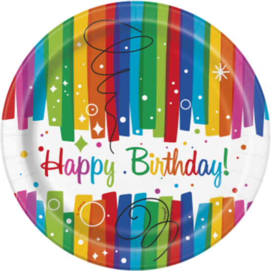 Picture of TABLEWARE - RAINBOW RIBBONS BIRTHDAY - 7" PLATE
