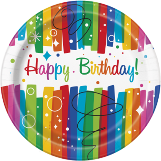 Picture of TABLEWARE - RAINBOW RIBBONS BIRTHDAY - 9" PLATE
