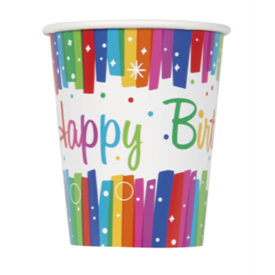 Picture of TABLEWARE - RAINBOW RIBBONS BIRTHDAY - 9oz CUPS