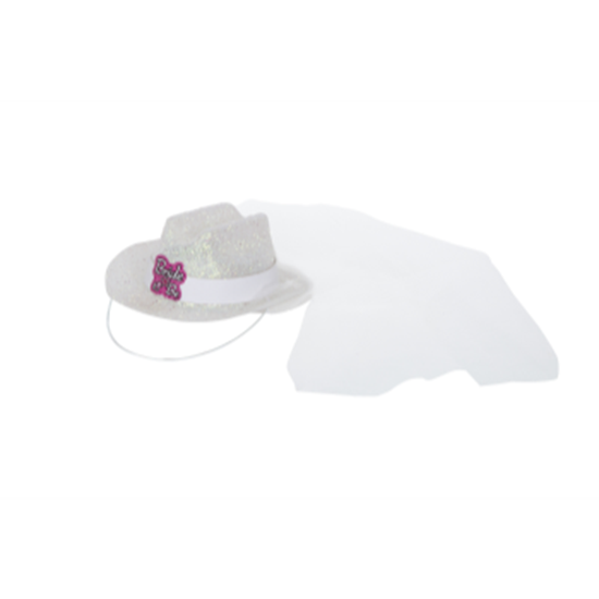 Image sur BRIDE TO BE MINI WHITE COWBOY HAT W/ VEIL