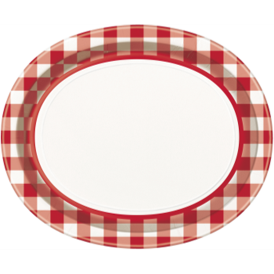 Picture of RED AND WHITE CHECK OVAL PLATES - 8CT