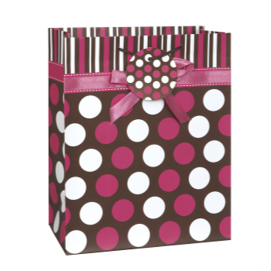 Picture of PINK DOTS BOW  LG GIFT BAG