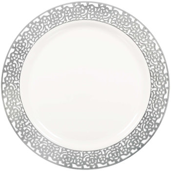 Image de 7" WHITE PLS PLATES W/ SILVER LACE BORDER 20CT