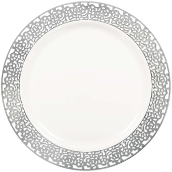 Picture of 7" WHITE PLS PLATES W/ SILVER LACE BORDER 20CT