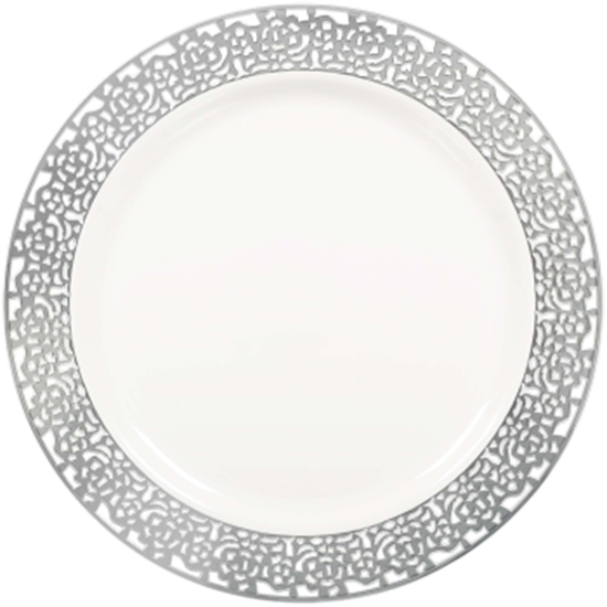 Image sur 7" WHITE PLS PLATES W/ SILVER LACE BORDER 20CT