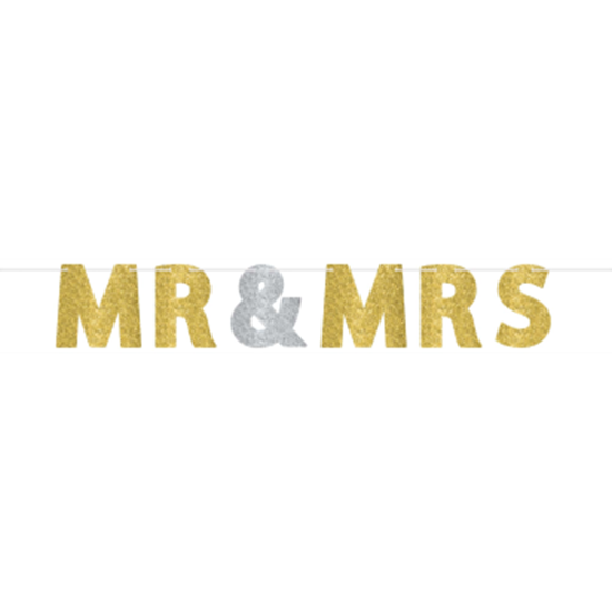 Picture of MR AND MRS LETTER BANNER GOLD/SILVER GLITTER
