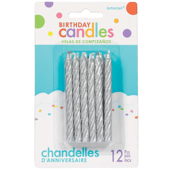Picture of LARGE SPIRAL SILVER GLITTER CANDLE - 12/PK