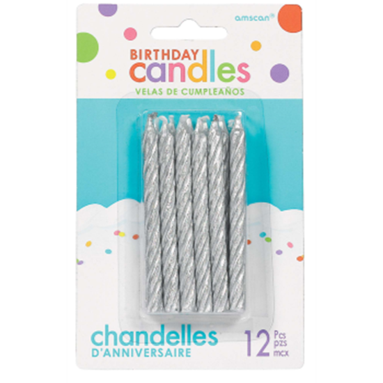 Picture of LARGE SPIRAL SILVER GLITTER CANDLE - 12/PK