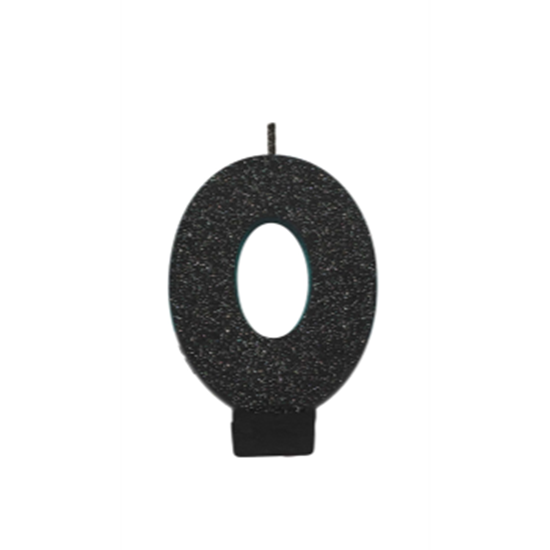 Picture of BLACK GLITTER NUMERAL #0 CANDLE