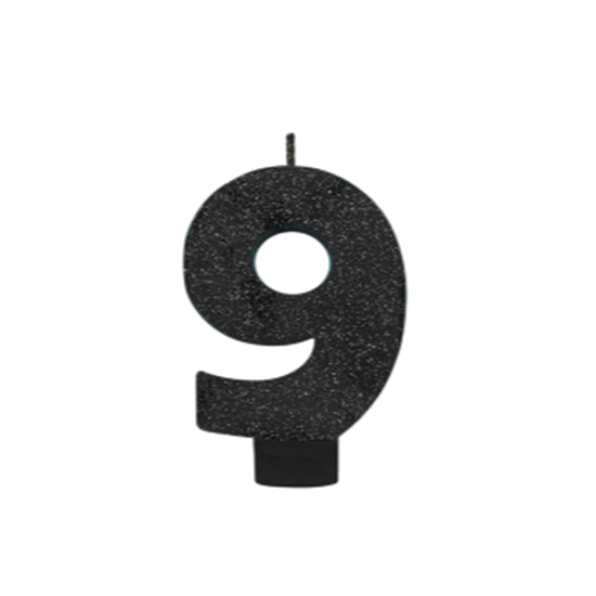 Picture of BLACK GLITTER NUMERAL #9 CANDLE