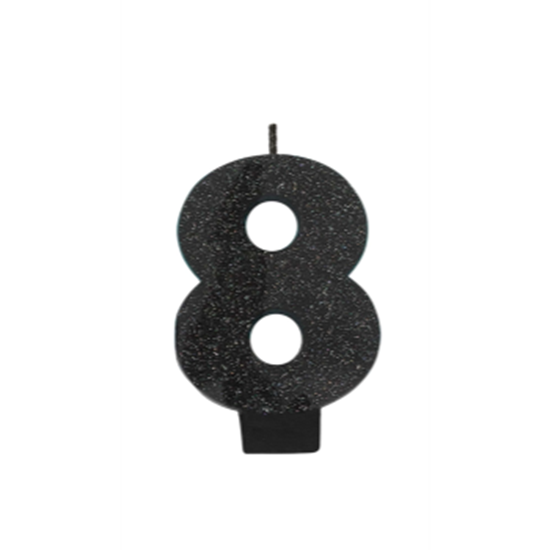 Picture of BLACK GLITTER NUMERAL #8 CANDLE