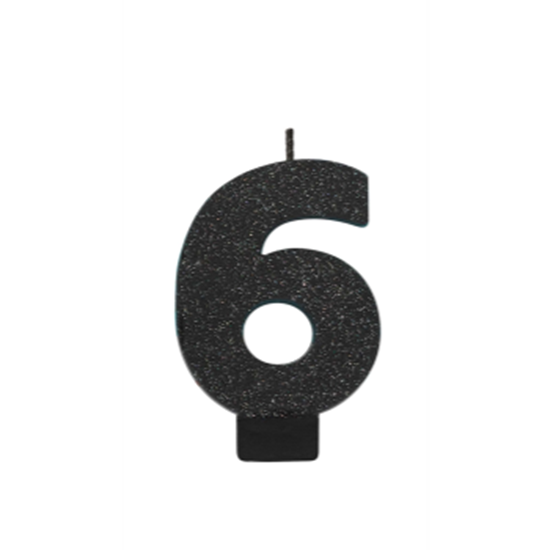 Picture of BLACK GLITTER NUMERAL #6 CANDLE