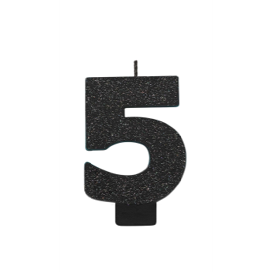 Picture of BLACK GLITTER NUMERAL #5 CANDLE