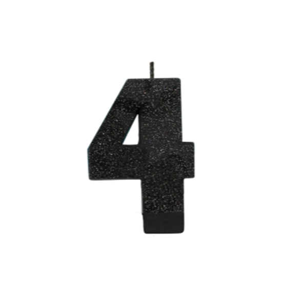 Picture of BLACK GLITTER NUMERAL #4 CANDLE