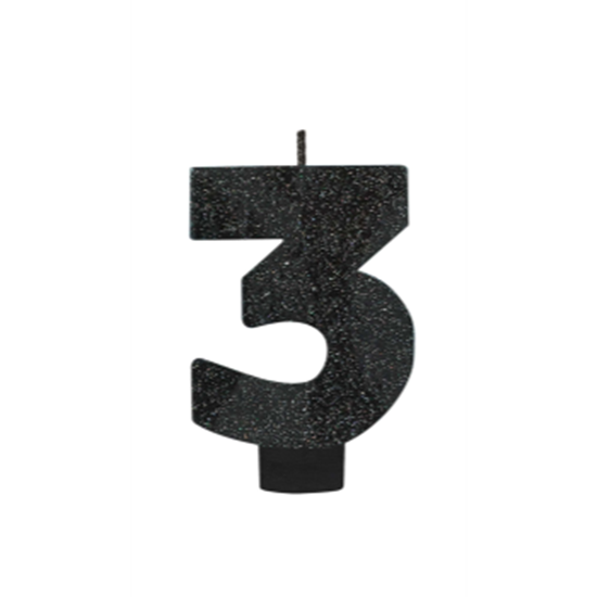 Picture of BLACK GLITTER NUMERAL #3 CANDLE