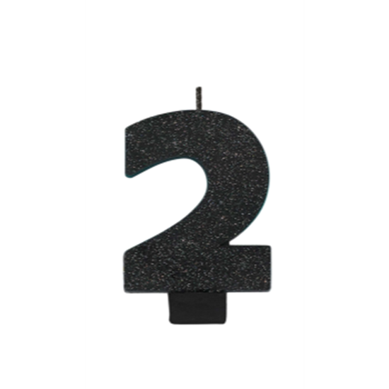 Picture of BLACK GLITTER NUMERAL #2 CANDLE