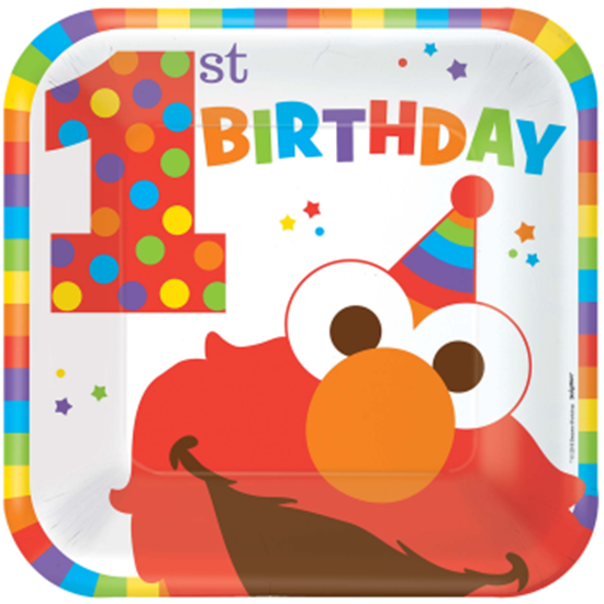 PartyMart. ELMO TURNS 1 9" SQUARE PLATES
