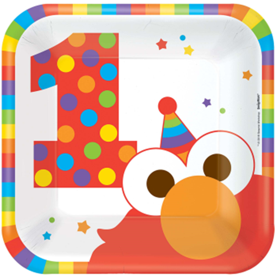 Picture of ELMO TURNS 1 - 7"  SQUARE PLATES