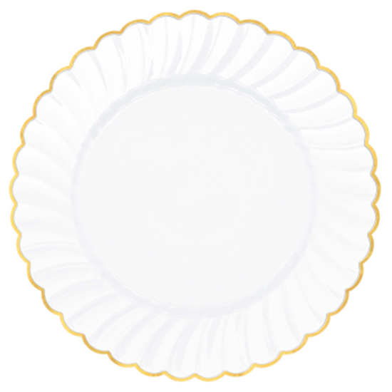Picture of 10" SCALLOP WHITE PLATE WITH GOLD TRIM