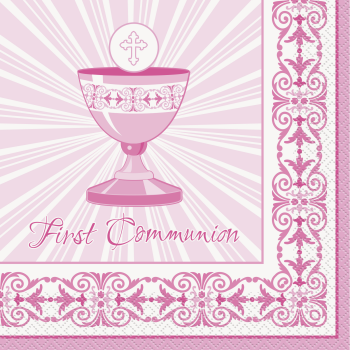 Image de TABLEWARE - RADIANT CROSS PINK LUNCHEON NAPKINS - COMMUNION