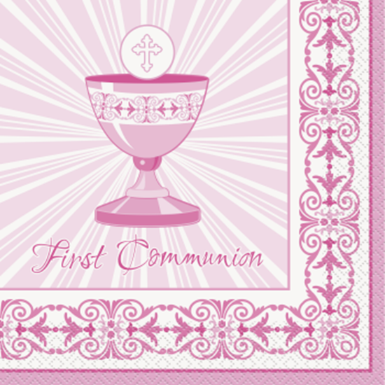 Picture of TABLEWARE - RADIANT CROSS PINK LUNCHEON NAPKINS - COMMUNION