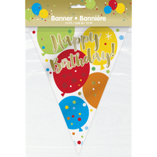 Picture of DECOR - GLITZY GOLD BALLOONS PLASTIC PENNANT BIRTHDAY BANNER