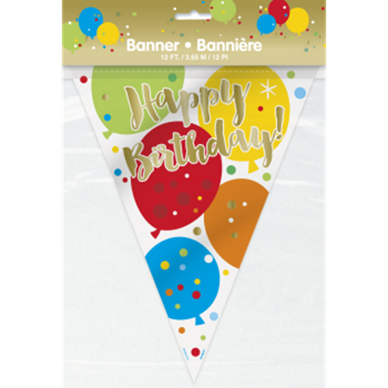 Image sur DECOR - GLITZY GOLD BALLOONS PLASTIC PENNANT BIRTHDAY BANNER