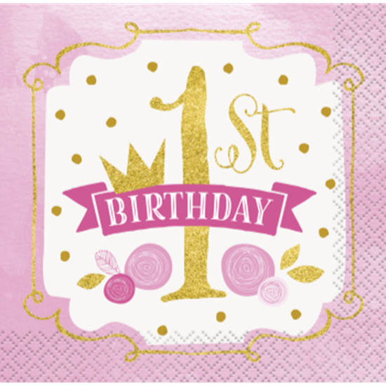 Picture of 1st BIRTHDAY PINK AND GOLD - BEVERAGE NAPKINS