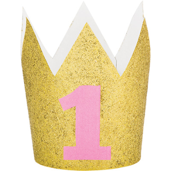 Picture of WEARABLES - 1st GOLD GLITTER CROWN PINK
