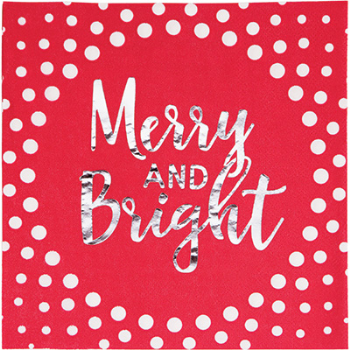 Image de TABLEWARE - HOLIDAY RED MERRY AND BRIGHT LUNCHEON NAPKINS - FOIL STAMPED