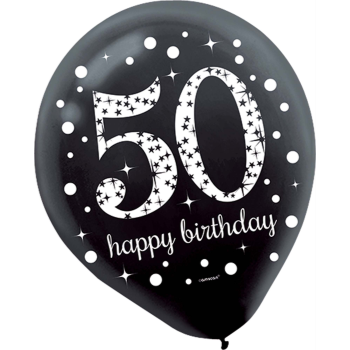 Image de 50th - LATEX BALLOONS - BLACK/GOLD/SILVER